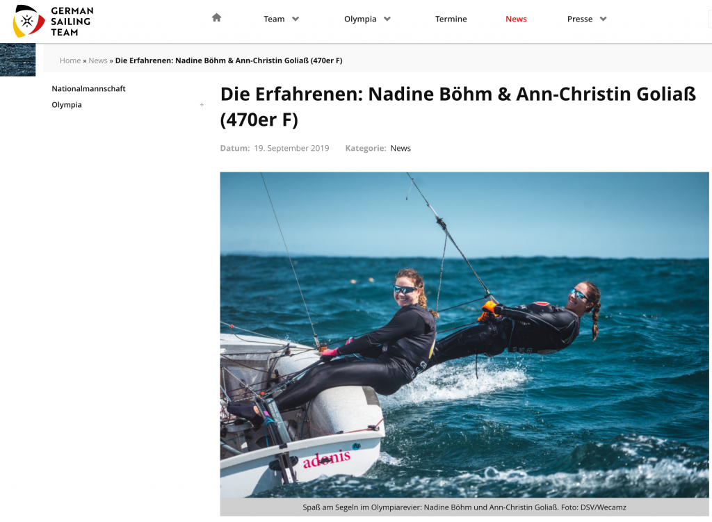 Portrait von Nadi Böhm und Ann-Christin Goliaß auf der Website des German Sailing Teams