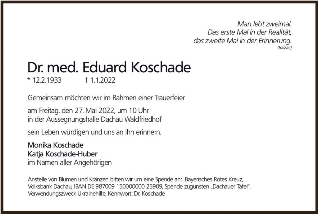 Trauerfeier Dr. Eduard Koschade